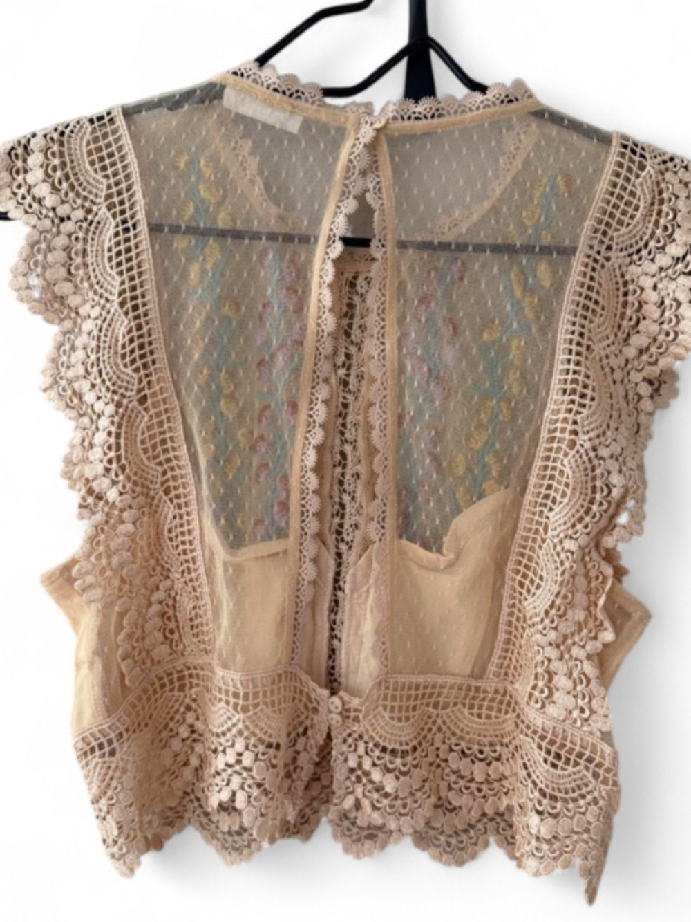 Free People Bisoux Crop Top Lace Embroidered Mesh Boho NWOT Cream M - Picture 4 of 5